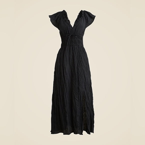 J. Crew Palermo Midi Dress in Viscose-blend Crinkle in Black Size XS NWT - Picture 4 of 13